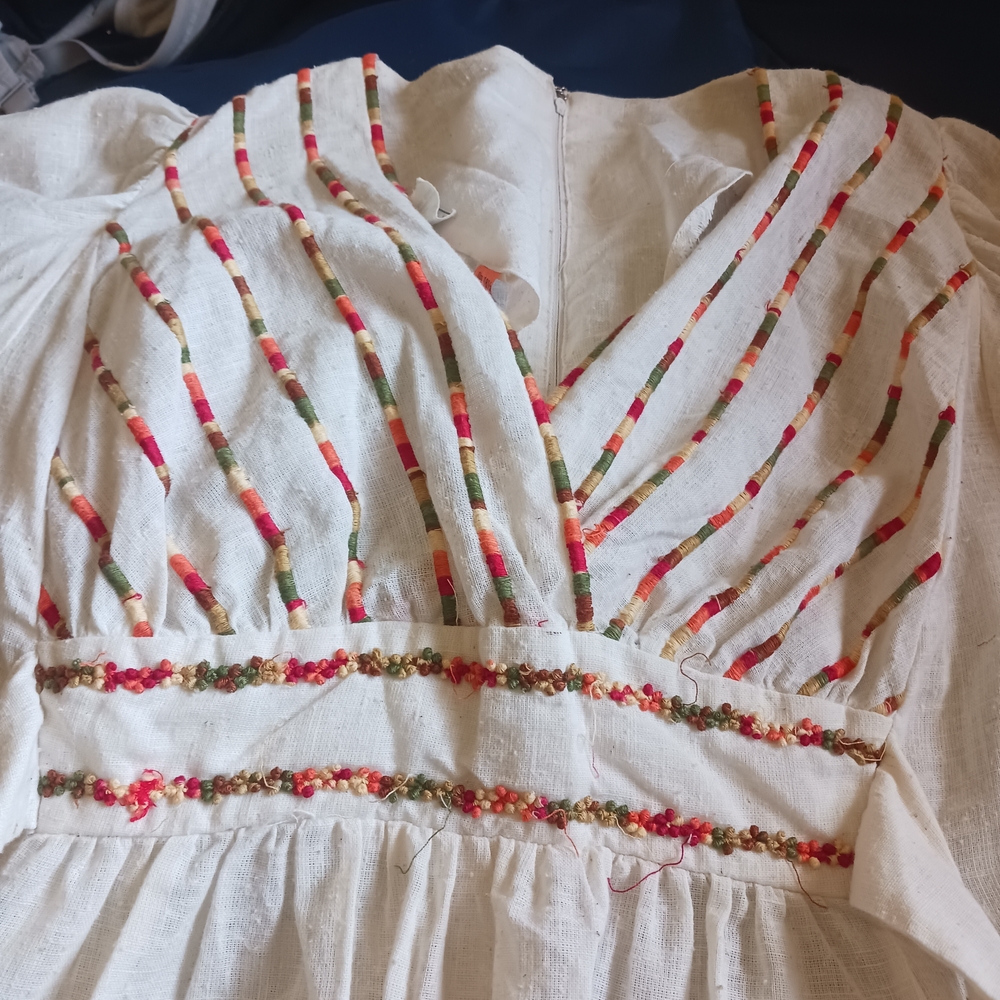 Cream Long Sleeve Maxi Dress with Red Trim - Picture 3 of 15